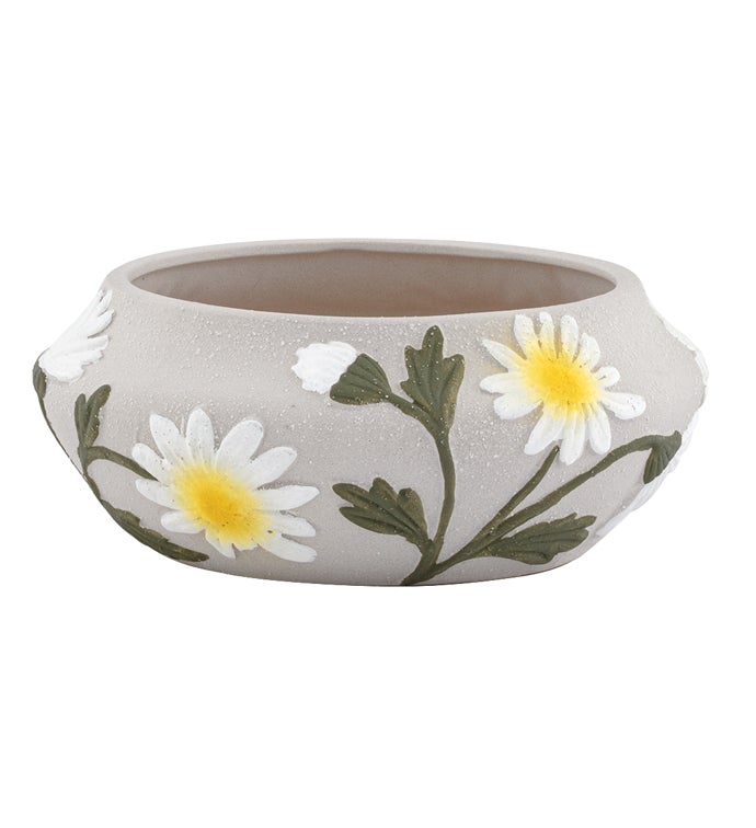 White Daisy Gray Bowl