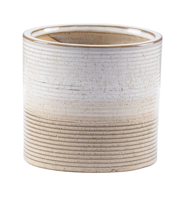6" Beige Ribbed Cylinder Planter