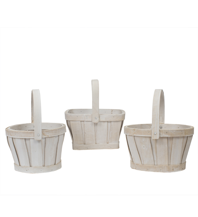 6" White Wash Basket, 3 Assorted