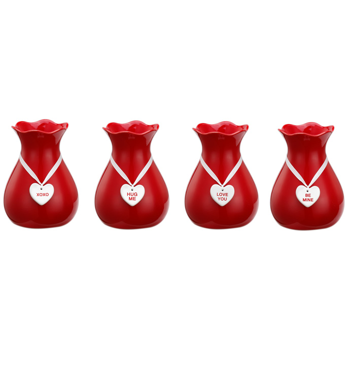 Heart Charm Bud Vase, 4 Assorted