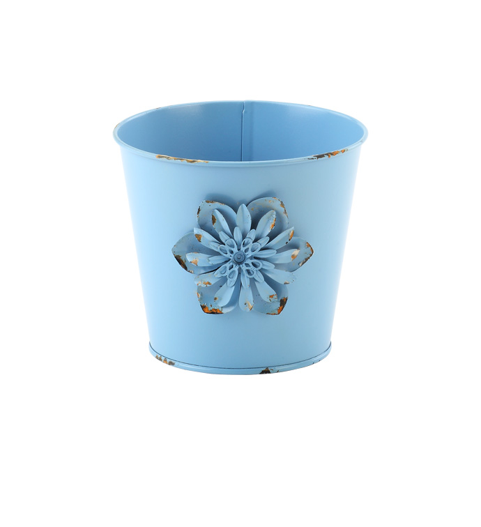 5" Blue Pot Cover with Flower