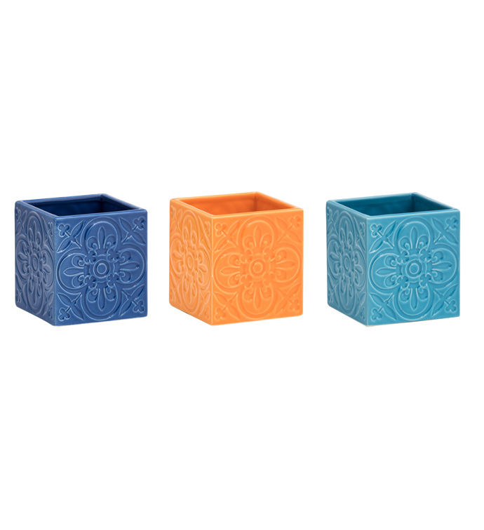 Square Embossed Planter, 3 Assorted