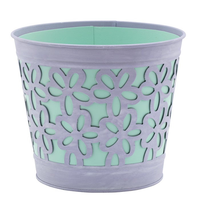6.5" Blue and Teal Pot w/ Flower Cu
