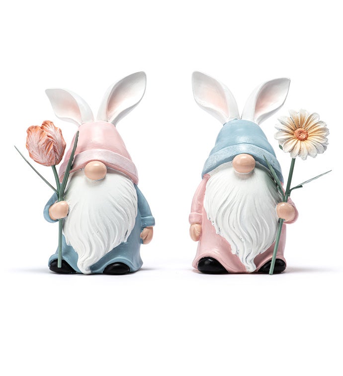 Bunny Gnomes with Flowers, 2 Assort