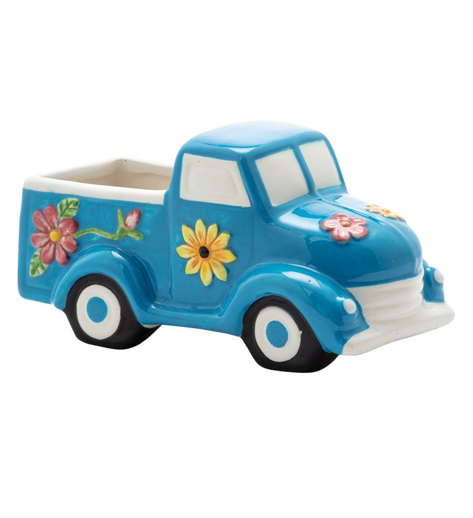Blue Flower Truck Planter
