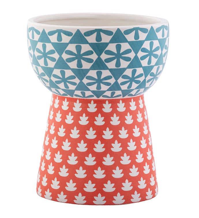 Teal Bowl with Orange Pedestal