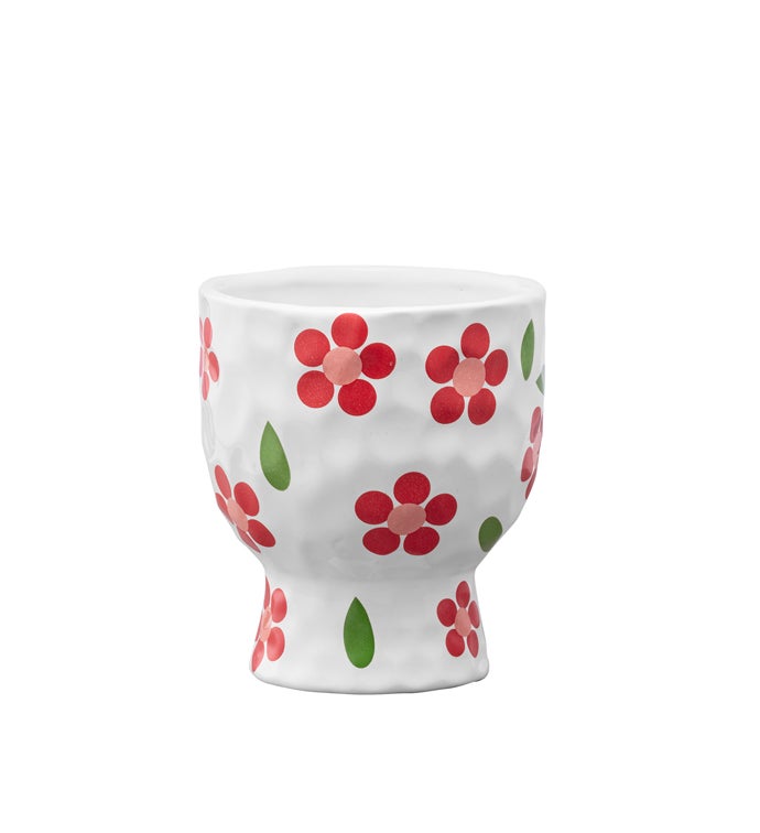 White Red Flower Planter with Base