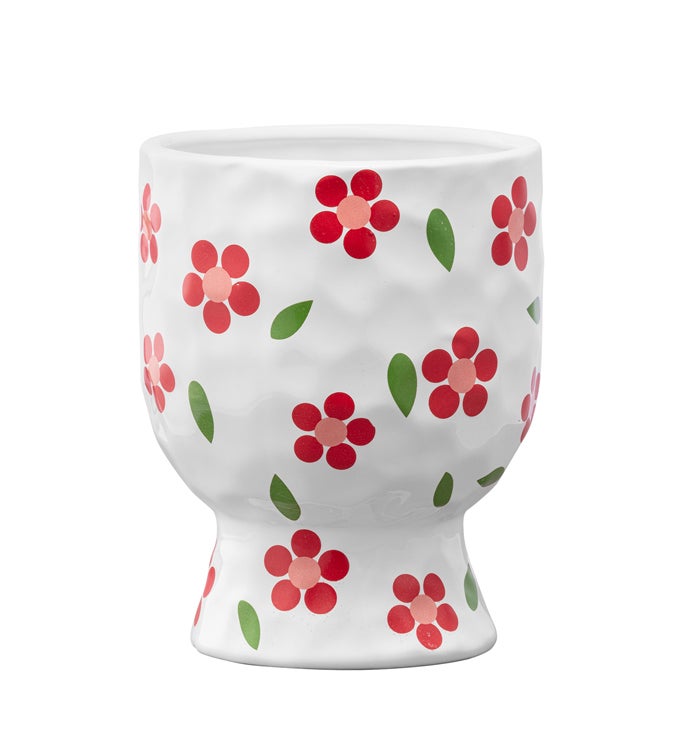 Large White Red Flower Planter with Base