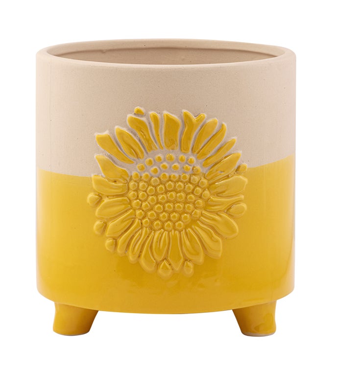 Large 2 Tone Sunflower Footed Planter