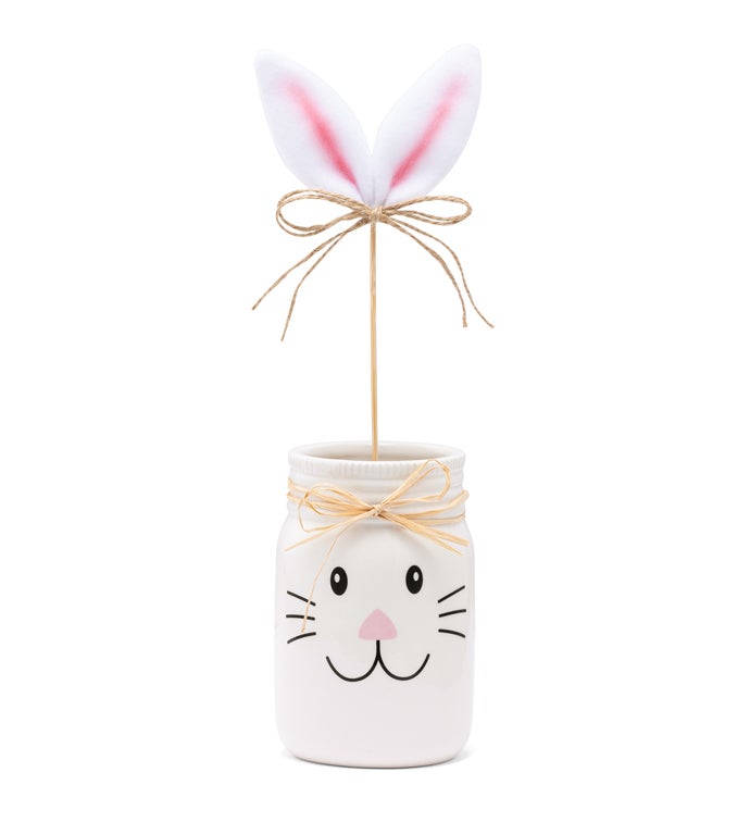 Bunny Mason Jar with Ear Pick