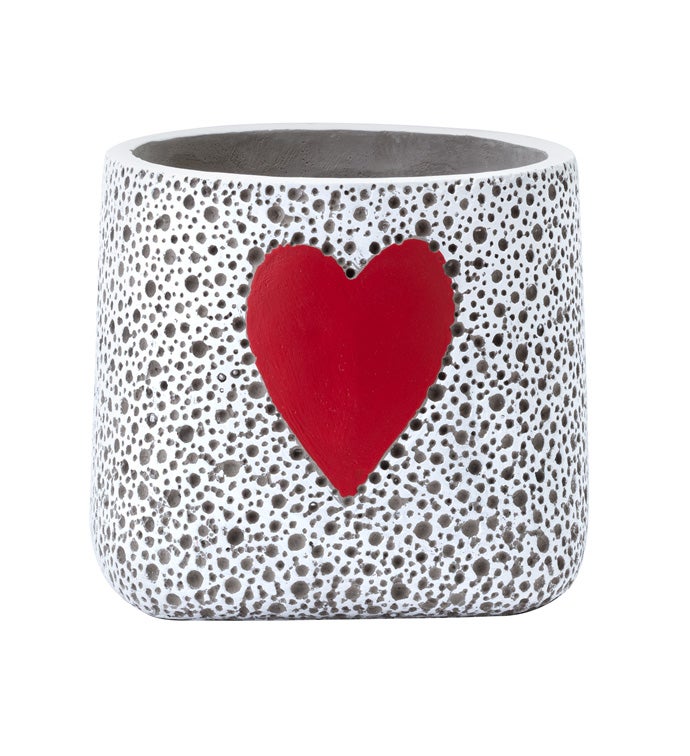 Gray Dot Red Heart Planter