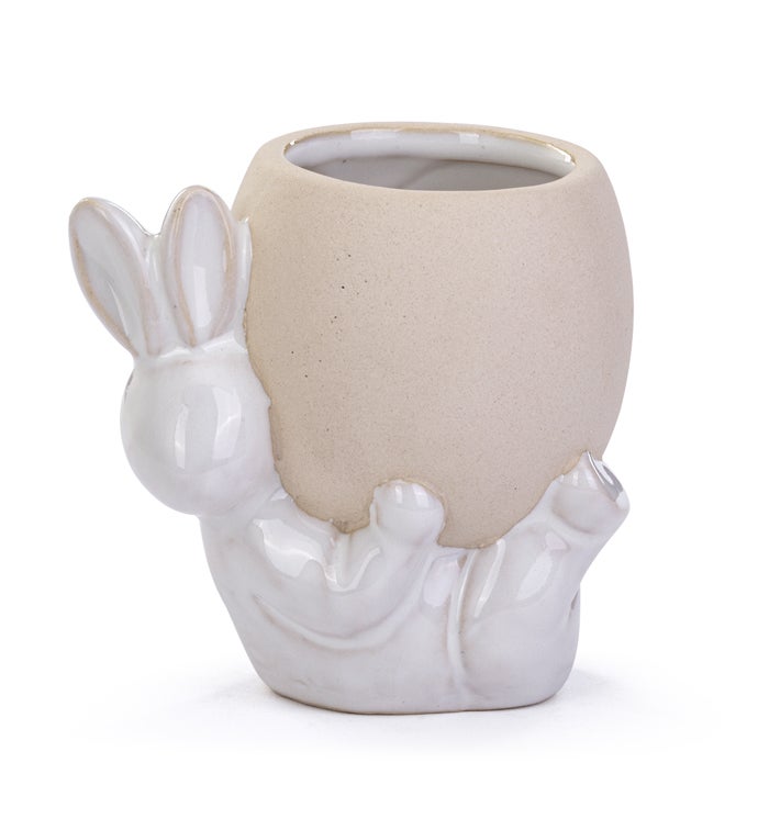 Bunny on Back Holding Planter