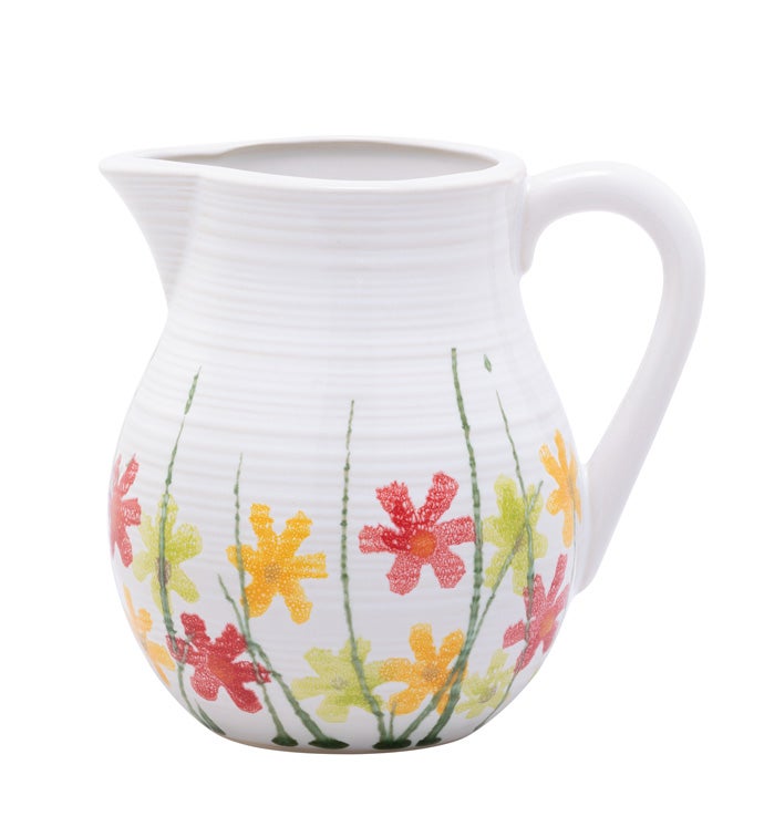 White Pastel Flowers Pitcher