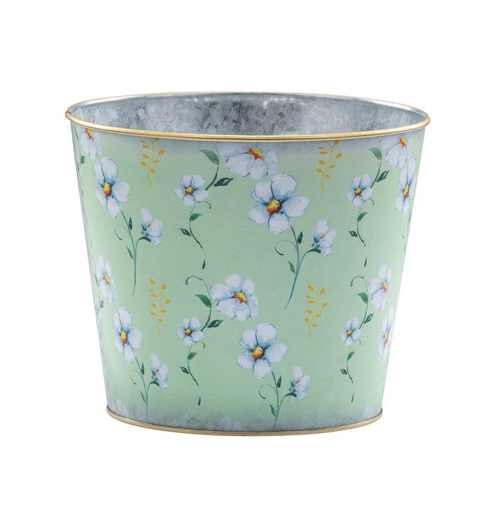 6.5" Green/White Flower Pot Cover