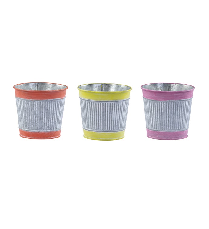 5" Galvanized Stripe Pot Cover, 3 Assorted