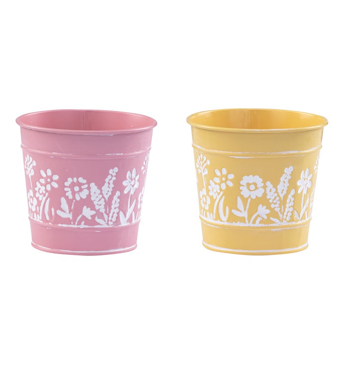 5" Embossed Flowers Pot Cover  2 Assorted