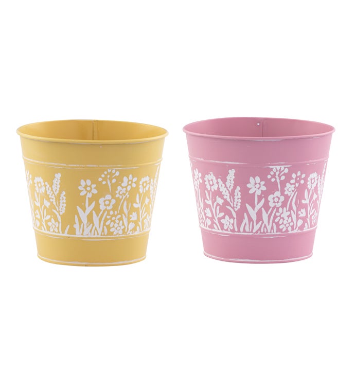 6.5" Embossed Flowers Pot Cover, 2 Assorted