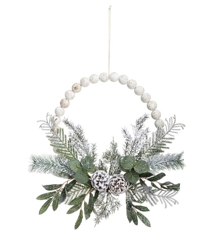 White Pine Cone Wreath with Beads