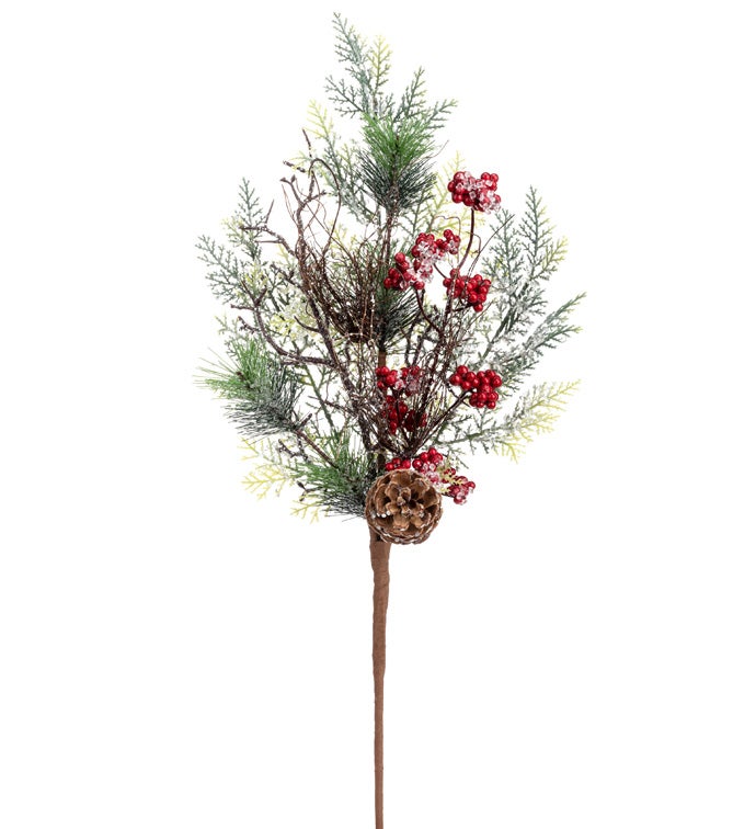 Red Berry Pine Cone Pick with