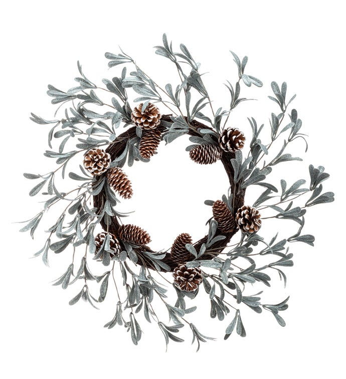 Blue Frosted Leaf / Pinecone Wreath