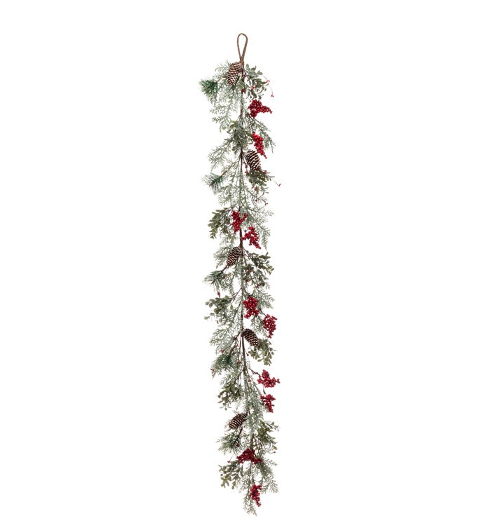Red Berry Frosted Pine Garland