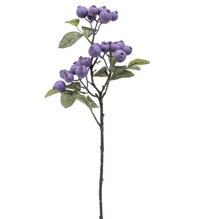 Lavender Flocked Berry Leaves Pick