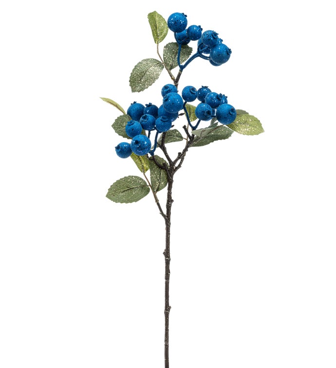 Blue Flocked Berry Leaves Pick
