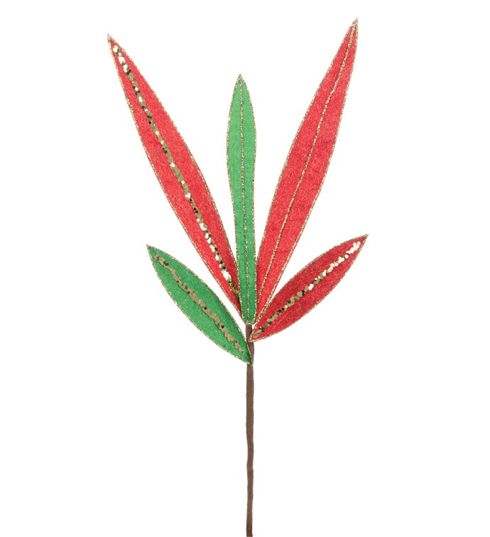 Gold Glitter Red/Green Velvet Leaves