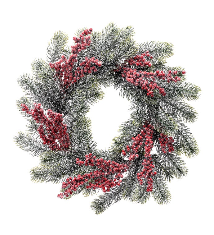 Glitter Canadian Pine with Red Berries Wreath