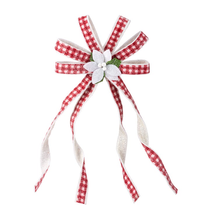 White Poinsettia with Red/White Ribbon