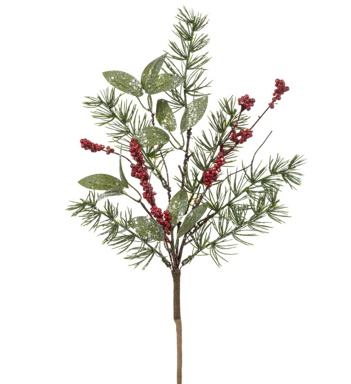Glitter Red Berry Pine/Leaves Pick
