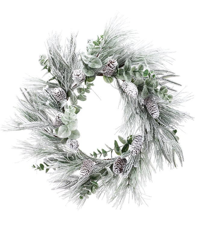 Snow Pine/Juniper Eucalyptus Cone Wreath
