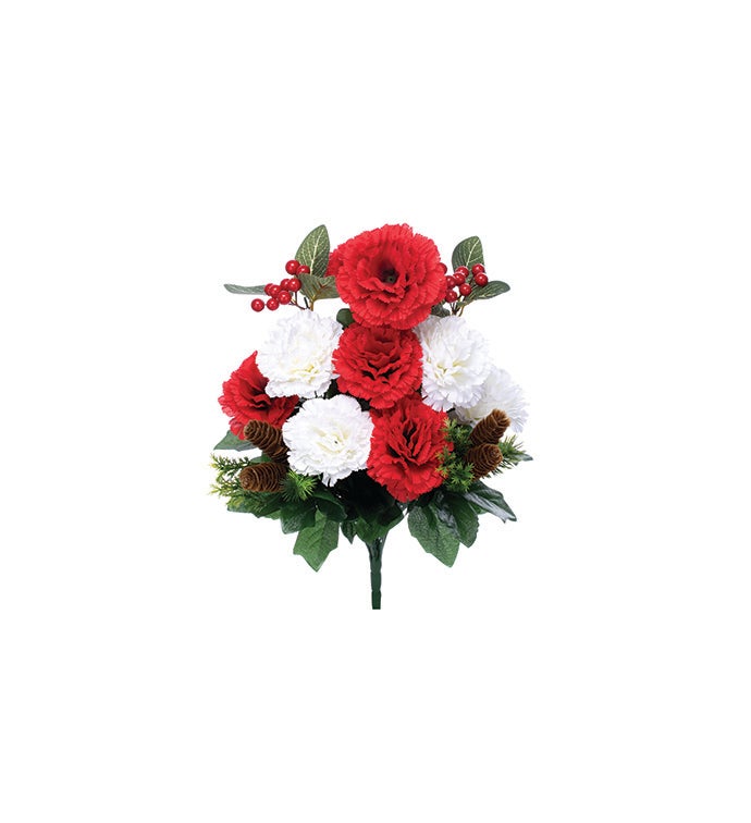 Red/White Carnation w/Pinecone/Berries Bush