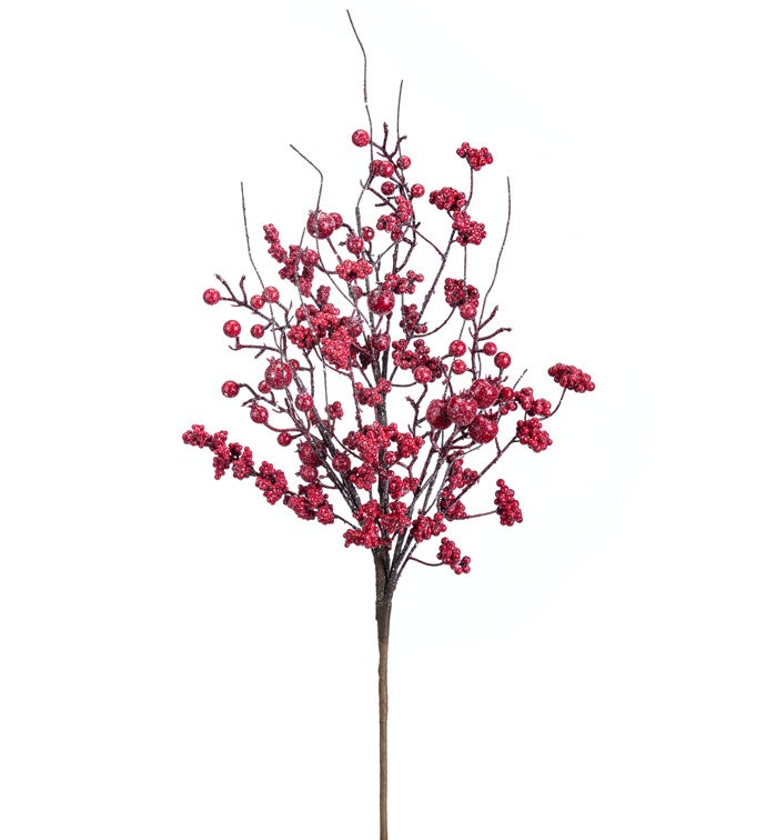 Frosted Red Berry Cluster Spray
