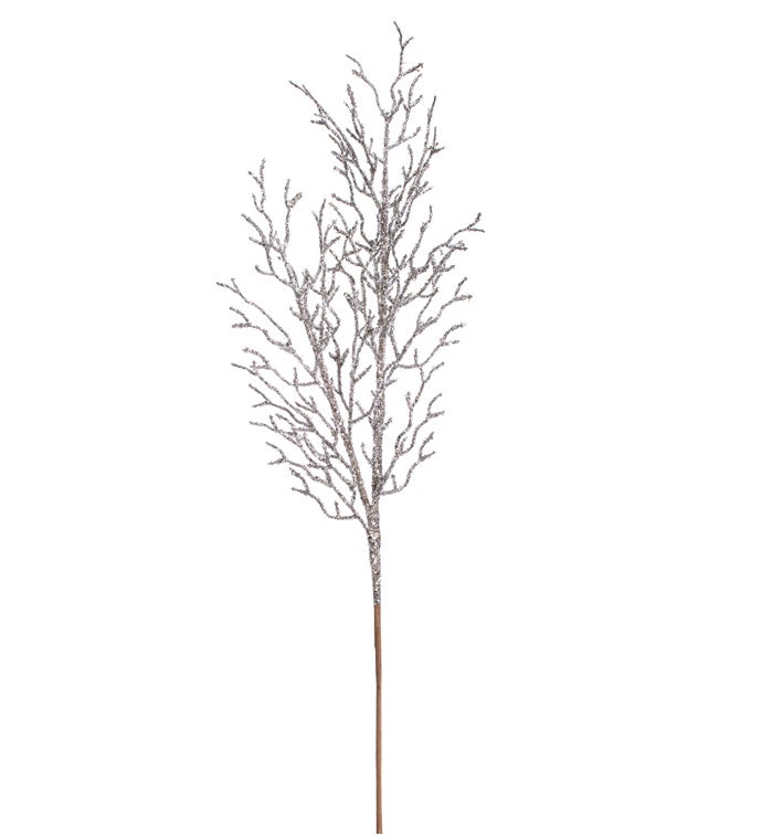 Silver Glitter Twig Spray