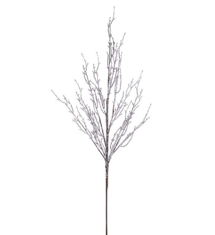 Silver Glitter Twig Spray