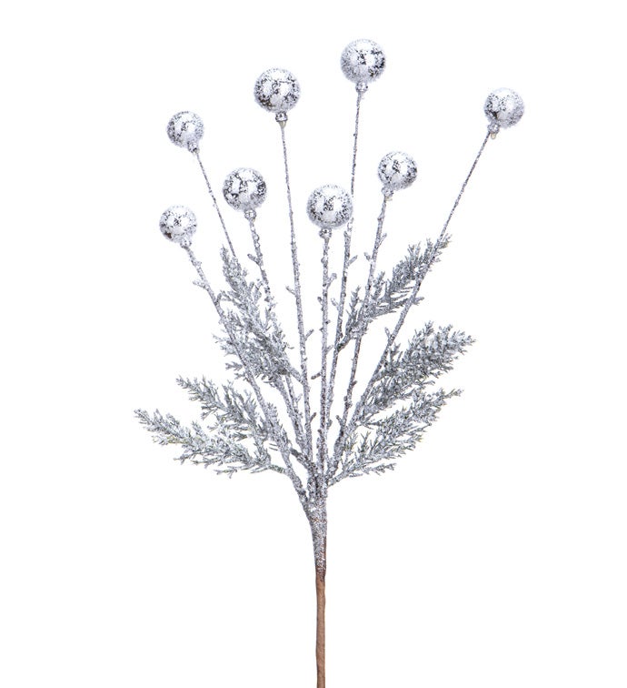 Silver Pine Round Ornament Spray
