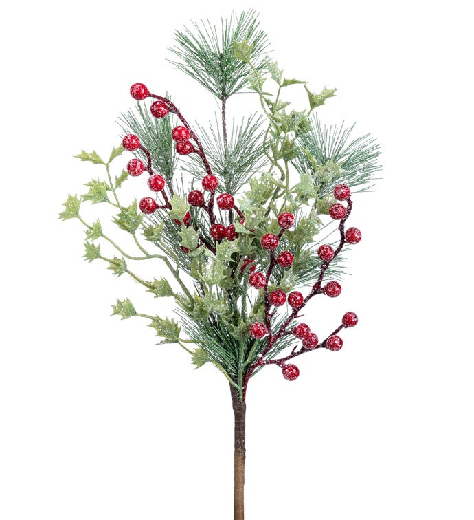 Holly Berry/Leaves Pine Pick