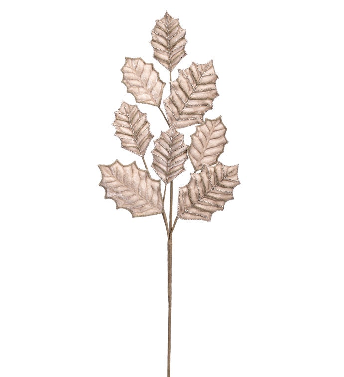 Champagne Glitter Holly Leaves Spray