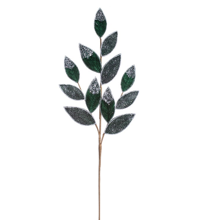 Dark Green Glitter Leaves Spray