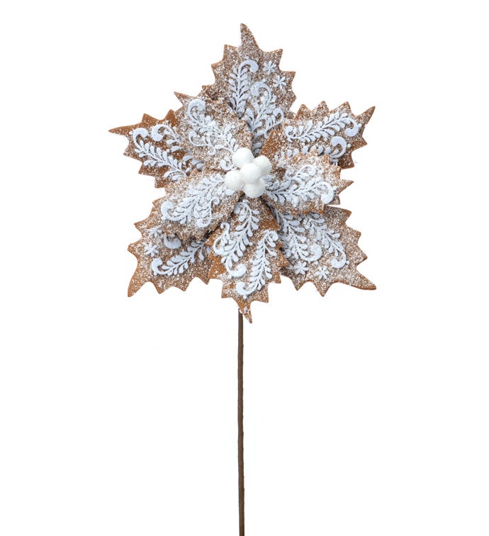 Glitter Poinsettia with White Fern Design