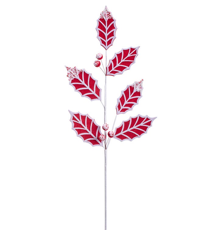 Glitter Tip Red/White Holly Spray