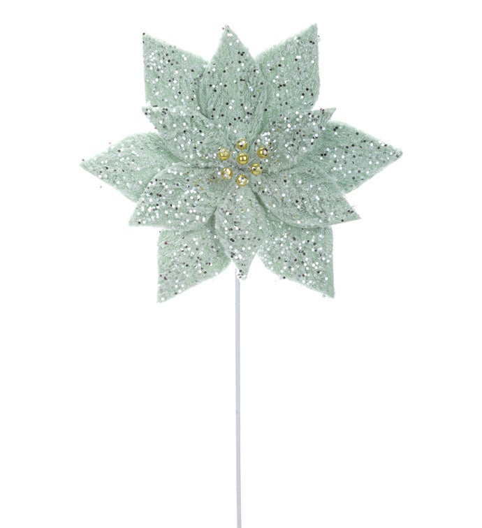 Mint Green Glitter Poinsettia