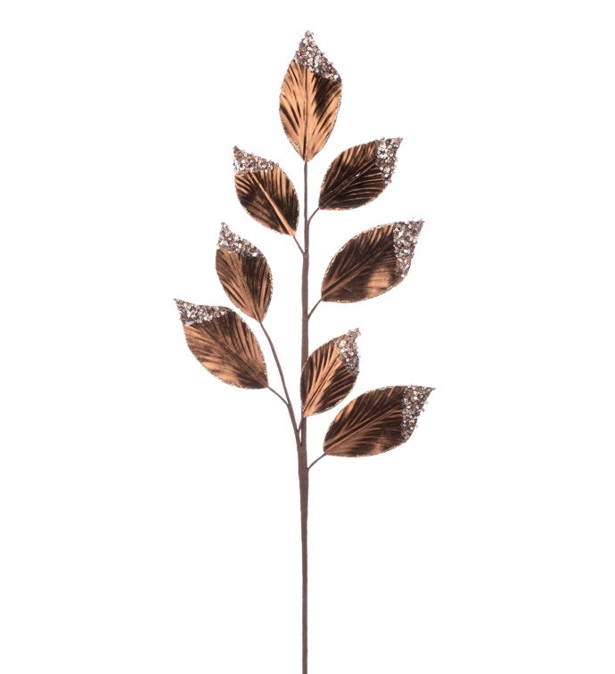 Glitter Tip Brown Leaf Spray