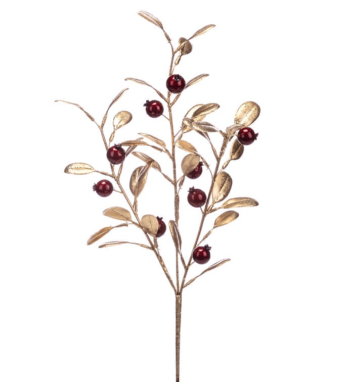 Burgundy Berry Gold Leaves Pick