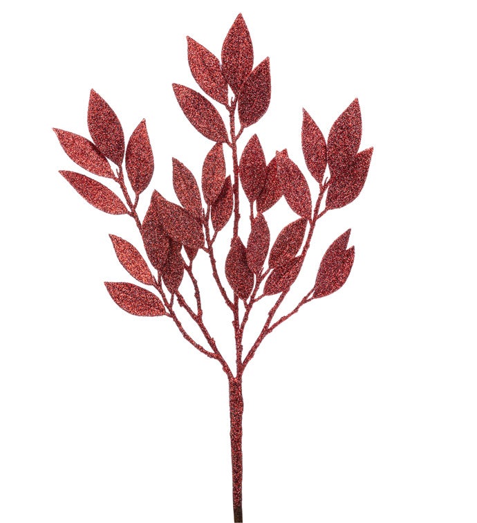 Red Glitter Leaves Pick