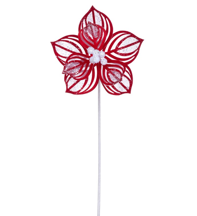 White Red Stripe Glitter Poinesettia