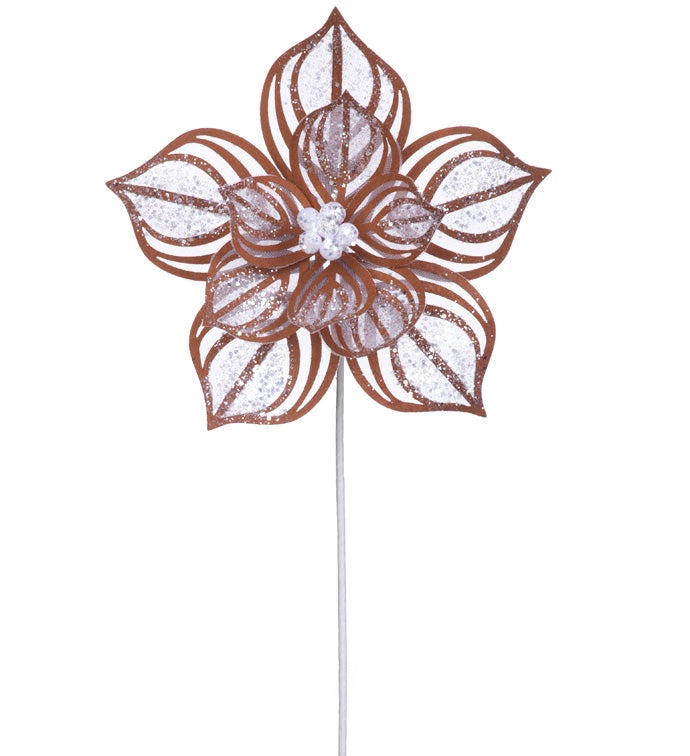 White Brown Stripe Glitter Poinesettia