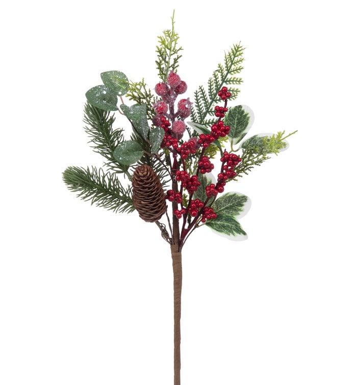 Iced Red Berry/Pine/Foliage Pick