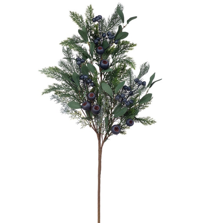 Dark Blue Berry Pine/Leaves Spray